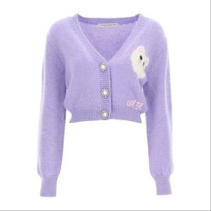 Alessandra Rich Cropped Cat Kitten Cardigan XS IT 38 US 2